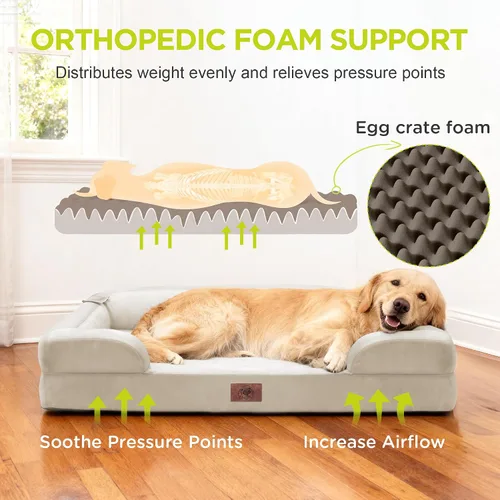 Vista 2 de Cama ortopédica impermeable para perros medianos y grandes Beige