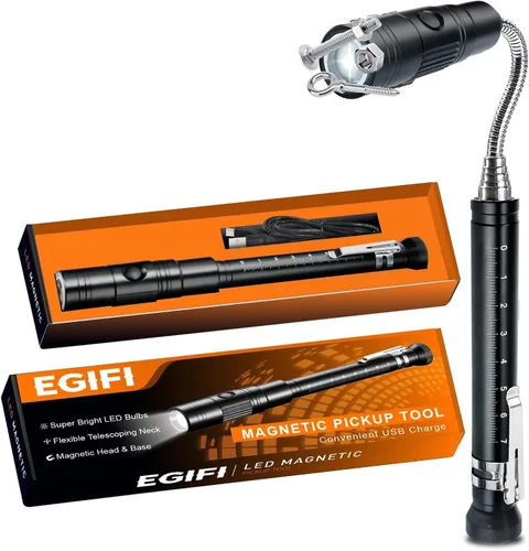 Vista 9 de Regalos para él, herramientas de recogida magnética LED, herramienta de recogida de linterna magnética telescópica, rellenos de calcetines