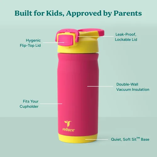 Vista 28 de Reduce Hydrate Pro Kids - Botella de agua aislada de acero inoxidable de 14 onzas con pajilla, vaso a prueba de derrames para niños, retención