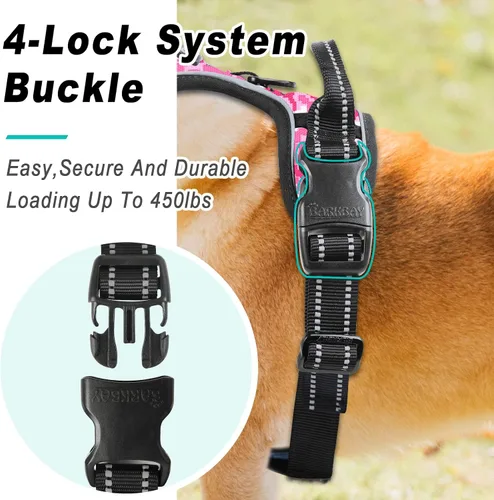 Vista 7 de Barkbay Arnés antitirones grande para perro, con paso, reflectante con clip frontal y mango de fácil control para entrenamiento, caminar, correr