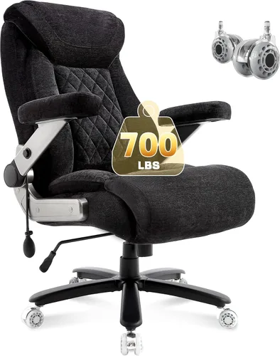 Vista 9 de Silla de oficina grande y alta de 700 libras, silla de oficina ergonómica de tela ejecutiva resistente con brazos abatibles 5D y soporte lumbar