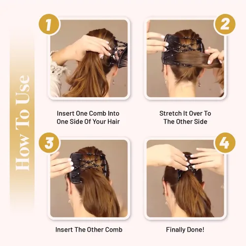 Vista 6 de Peines laterales mágicos para mujer, elegantes cuentas, elásticos con clips dobles, accesorios perfectos para hacer, cola de caballo, media arriba