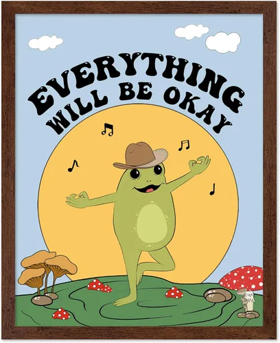 Vista 60 de Poster Master All That Is Meant To Be Poster - Retro Frog on Mushroom Print - Meditation Art - Motivational Design - Preppy Print - Trendy Decor