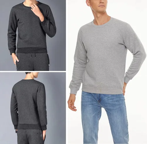Vista 5 de MAGCOMSEN Sudaderas con forro de sherpa para hombre, sudadera básica de invierno con cuello redondo