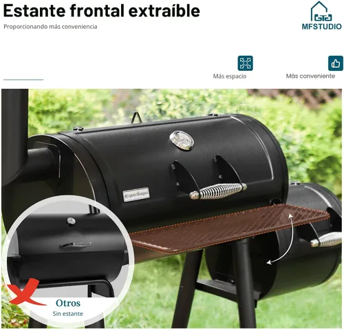 Vista 5 de MFSTUDIO Parrilla ahumadora de madera de carbón resistente para exteriores, parrilla de carbón con ahumador combinado para asar a la barbacoa, 512