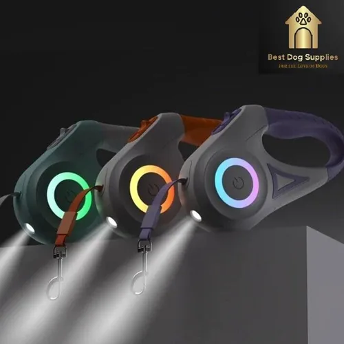 Vista 6 de Best Dog Supplies - Correa retráctil luminosa para perro con luz LED de seguridad frontal, correa de entrenamiento sin enredos de 360° para una