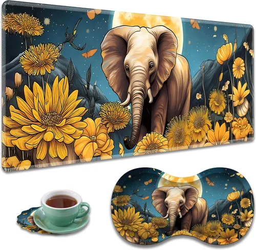 Vista 25 de Alfombrilla de mouse grande para juegos + reposamuñecas + posavasos combinados, 31.5 x 11.8 pulgadas, tapete de extensión antideslizante duradero