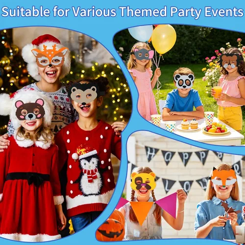 Vista 7 de ShaggyDogz 30 piezas de máscaras de animales de fieltro para niños, suministros para fiestas temáticas de la jungla..