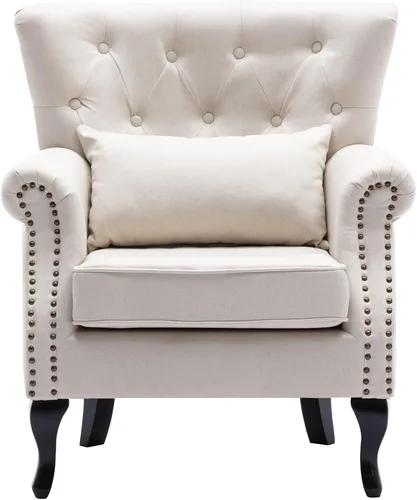 Vista 20 de chairus Silla de Acento Moderna de Mediados de Siglo con Otomana, Cómoda Silla Individual de Sofá de Lino con Botones Capitoné Sillón Orejero