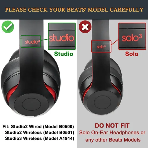 Vista 2 de SoloWIT Almohadillas de repuesto para auriculares Beats Studio 2 y Studio 3 con cable/inalámbricos sobre la oreja, almohadillas para los oídos