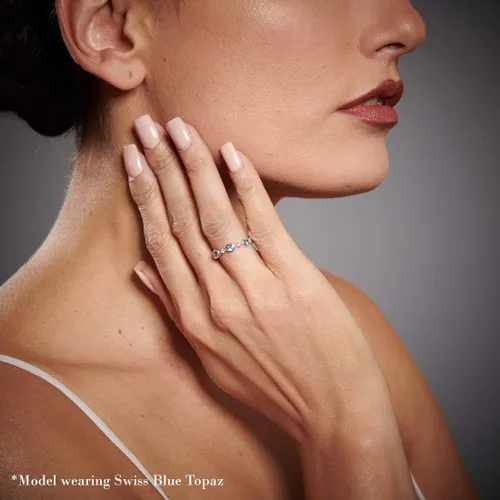 Vista 2 de Peora Tiara apilable de 5 piedras para mujer, plata de ley 925, piedras natales de piedras preciosas naturales, 0.075in de ancho, tallas 5 a 9