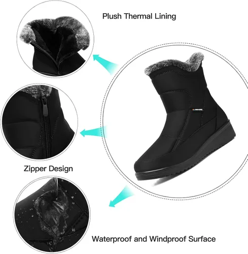 Vista 3 de SHIBEVER Botas de nieve para mujer, botines de invierno, impermeables, con forro de piel, con cremallera lateral, botas para exteriores
