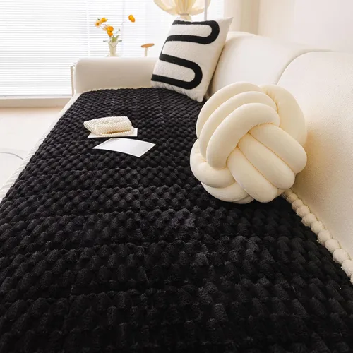 Vista 6 de vctops Funda de sofá negra de piel sintética para perros, lavable, funda mullida para sofá de 3 cojines, apta para mascotas, funda de sofá Negro