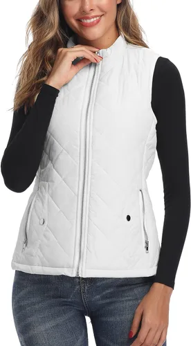 Vista 17 de LONGKING Chaleco de mujer, cuello alto, ligero, con cremallera, acolchado para mujer Rosa albaricoque