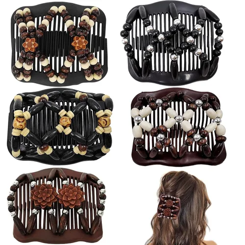 Vista 8 de 5 unidades de peine mágico elástico ajustable con clip elástico para mujeres y niñas, sin arrugas, horquillas vintage para hacer moños, accesorios