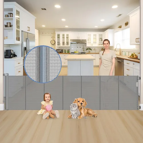 Vista 9 de Puertas retráctiles reforzadas extra largas de 120 pulgadas para marcos de puertas, puerta extra ancha para mascotas interior, puertas retráctiles