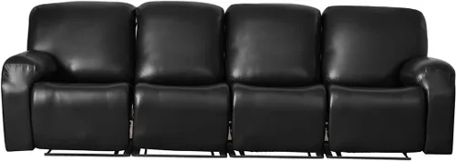 Vista 11 de Vctops - Funda elástica de 6 piezas para sofá biplaza reclinable, de cuero sintético impermeable, protector de muebles antideslizante con borde Negro