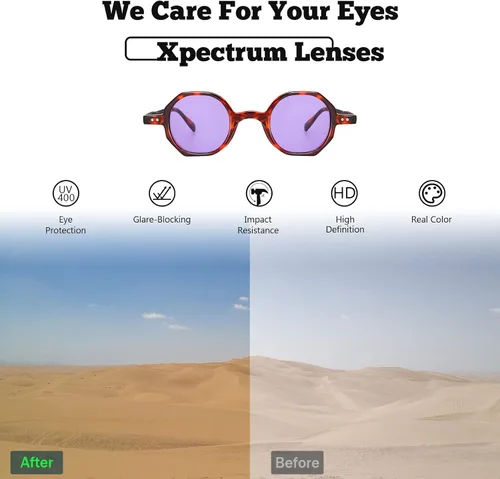 Vista 3 de Gafas de sol hippy poligonal pequeñas vintage de los años 60 para hombres y mujeres, divertidas, octogonales, clásicas, redondas