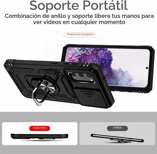 Vista 7 de Funda para Samsung Galaxy S20 con cubierta para lente de cámara, protector de pantalla HD, doble capa de grado militar, probada contra caídas Negro