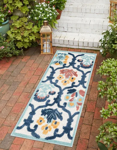 Vista 10 de Unique Loom Belize Outdoor Collection - Alfombra rectangular de 2 x 3 pies 1 pulgada, color marfil y azul marino