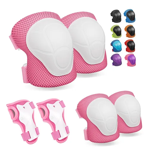 Vista 12 de Rodilleras para niños, rodilleras y coderas, conjunto de equipo de protección para niños y niñas con protectores de muñeca 3 en 1 para patinaje Negro