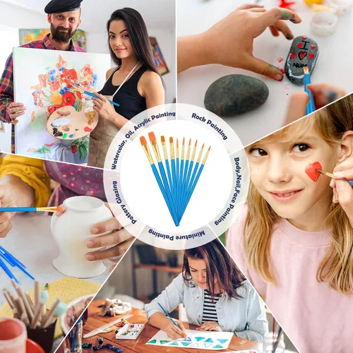 Vista 5 de Pinceles de pintura para pintura acrílica, juego de 120 pinceles de pintura acrílica, pinceles multiusos a granel para lienzo, acuarela, pintura