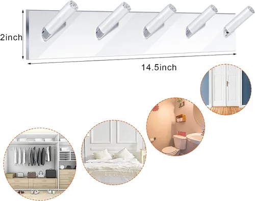 Vista 2 de Chunful Organizador de collares de acrílico montado en la pared con 6 ganchos adhesivos transparentes para colgar en la pared, ganchos