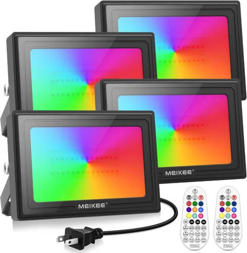 Vista 11 de MEIKEE Luces de inundación LED RGB de 25 W para exteriores, 2500 lm 250 W, equivalente a 2500 W, iluminación de inundación RGB que cambia