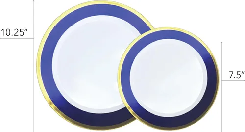 Vista 4 de Stock Your Home 50 platos desechables, vajilla de plástico resistente para bodas, fiestas de cumpleaños, vacaciones, baby shower, incluye 25 platos