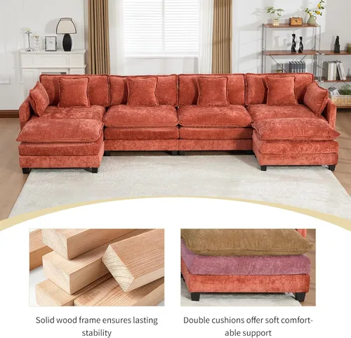 Vista 53 de Sofá seccional modular verde de 111.5", sofás seccionales grandes de 3 plazas para sala de estar, sofá nube oversized de tela chenille con otomana