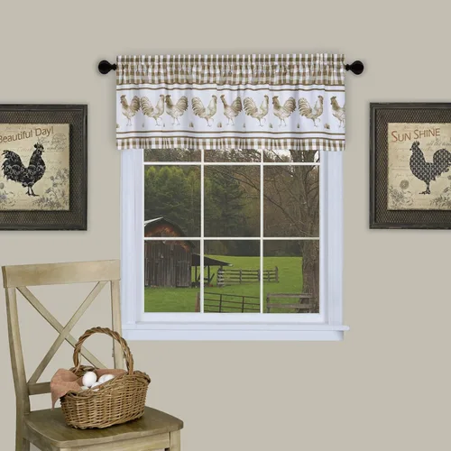 Vista 11 de PowerSellerUSA Juego de cortinas de cocina para ventana, diseño de gallo, cenefa de 58 pulgadas de ancho x 14 pulgadas de largo, color negro