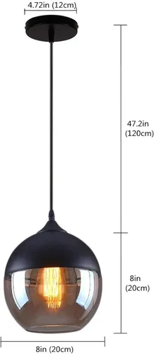Vista 2 de Lámpara colgante negra, accesorio de iluminación colgante de cristal, lámpara colgante industrial vintage para cocina, isla de estar, baño, pasillo