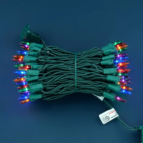 Vista 4 de YULETIME 100 luces de Navidad multicolor, 33 pies de cable verde certificado UL como incandescentes, mini cadena de luces LED