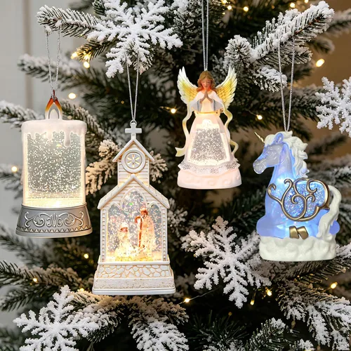 Vista 6 de Globo iluminado con purpurina para adornos de árbol de Navidad o decoración Vela