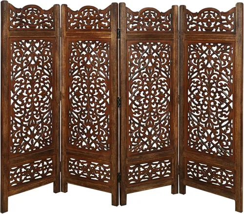 Vista 14 de Panel de pantalla de madera para divisor de habitación, blanco, plegable de 4 paneles de 64 x 48 pulgadas, tallado a mano, separador de privacidad