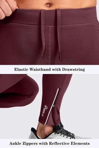 Vista 5 de Pudolla Men's Thermal Running Tights with 3 Zipper Pockets Workout Compression Leggings Cycling Pants for Men Hiking Jogging
