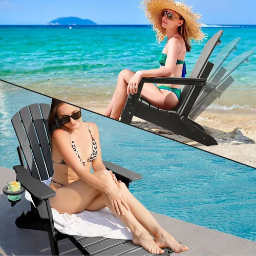 Vista 7 de Oversized Adjustable Folding Adirondack Chairs Set of 2 with Ottoman 400LBS Negro