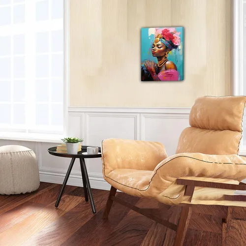 Vista 105 de Arte de pared afroamericano, decoración de rey y reina bailarín negro para sala de estar, arte de pareja de amor negro para dormitorio, lienzo
