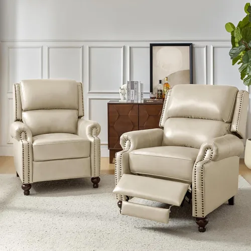 Vista 12 de HULALA HOME - Silla reclinable de piel auténtica, color beige