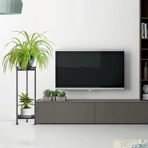 Vista 2 de LUBORN Soporte para plantas para interiores y exteriores, soportes para plantas de 30 pulgadas de alto, soporte de metal de 2 niveles, soporte