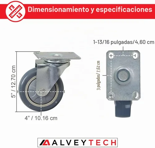 Vista 8 de AlveyTech Rueda giratoria delantera de 4 pulgadas para kits de Kart Hoverboard - Conjunto giratorio de repuesto, neumático gris antimarcas a prueba