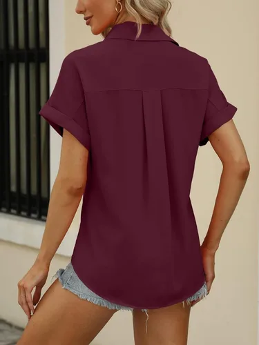 Vista 5 de Beautife - Camisa de manga corta para mujer, con cuello en V, botones y bolsillos