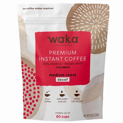 Vista 21 de Waka - Café instantáneo de calidad, tostado medio descafeinado, granos arábica y liofilizados. Bolsa de 35 porciones para café instantáneo caliente