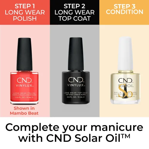 Vista 5 de CND Vinylux - Esmalte de uñas coral de larga duración, color resistente al brillo y al astillado, 0.5 onzas líquidas Mambo Beat