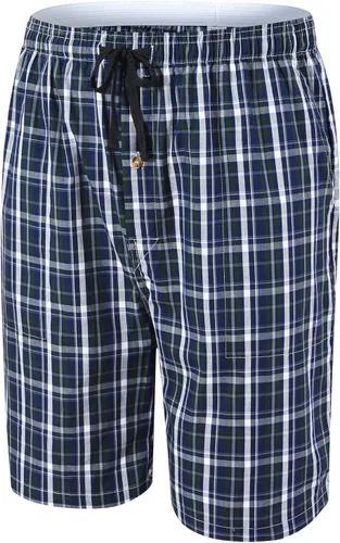 Vista 3 de MoFiz Paquete de 3 pantalones cortos de pijama tejidos de algodón a cuadros para dormir con bragueta de botón