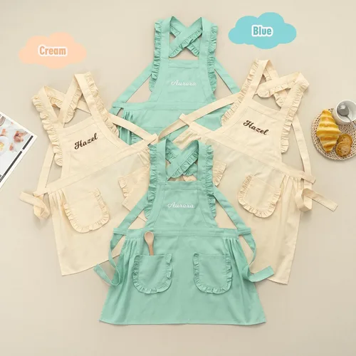 Vista 6 de MT WORLD Delantal para Niñas Pequeñas Delantales de Chef Personalizados para Niños con Nombre Delantales con Volantes para Niñas Pequeñas Vestido