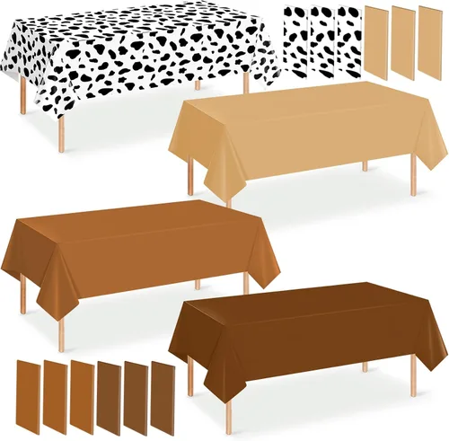 Vista 18 de Paquete de 12 manteles de plástico para baby shower de vaquero para mesas rectangulares, funda de mesa desechable con estampado de vaca, mantel