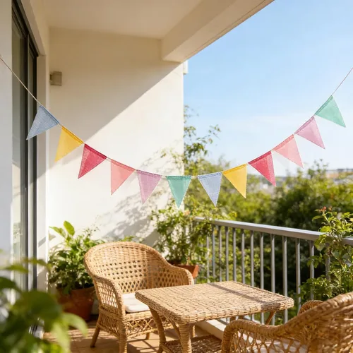 Vista 4 de ToBeIT Banderas triangulares colgantes de arpillera de imitación de tela multicolor triángulo banderines para fiestas y festivales colgantes