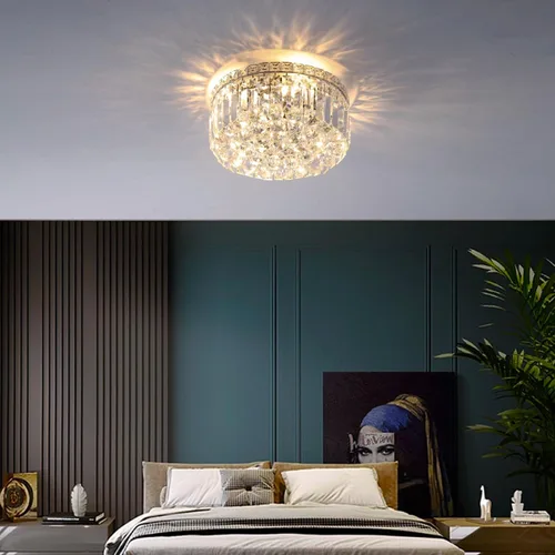 Vista 2 de Lámpara de araña de cristal empotrada de 4 luces con cristales K9, luces de techo modernas, elegante lámpara colgante para dormitorio, pasillo, bar