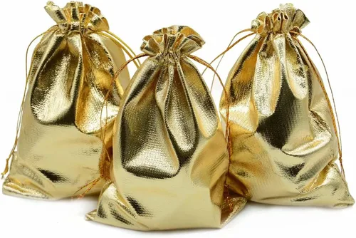 Vista 8 de Paquete de 100 bolsas de organza doradas resistentes de 3.54"x4.72" con cordón para joyería, boda, fiesta, Navidad, favor, regalo, dulces, chocolate